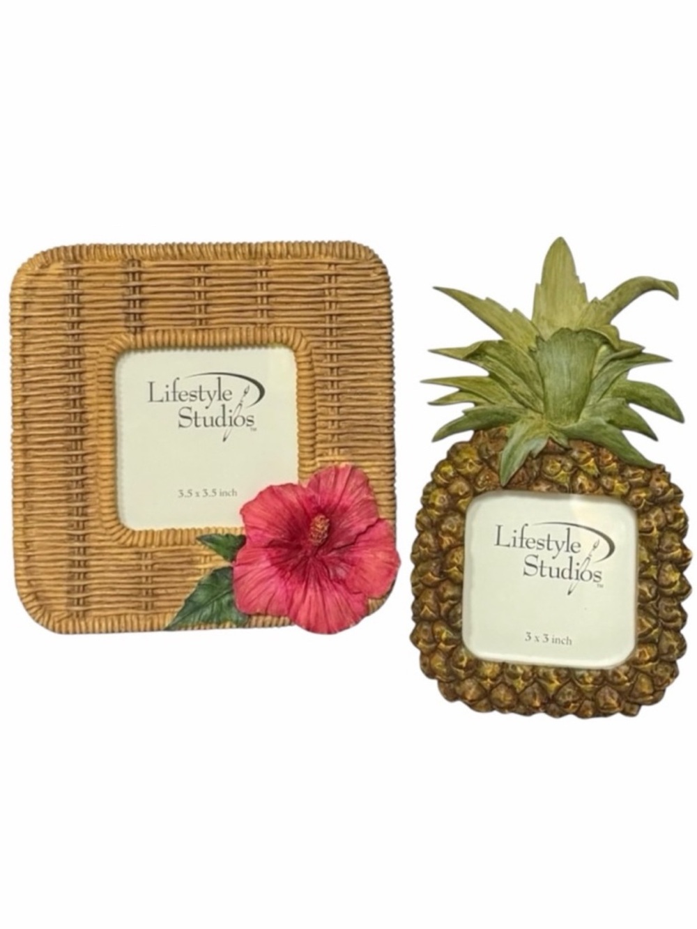 Lifestyle Studio Woven Tropical Hibiscus and Pineapple Picture Frame Set